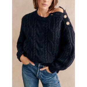 EUC Sezane Jim Cotton Wool Cable Knit Sweater Navy XXS